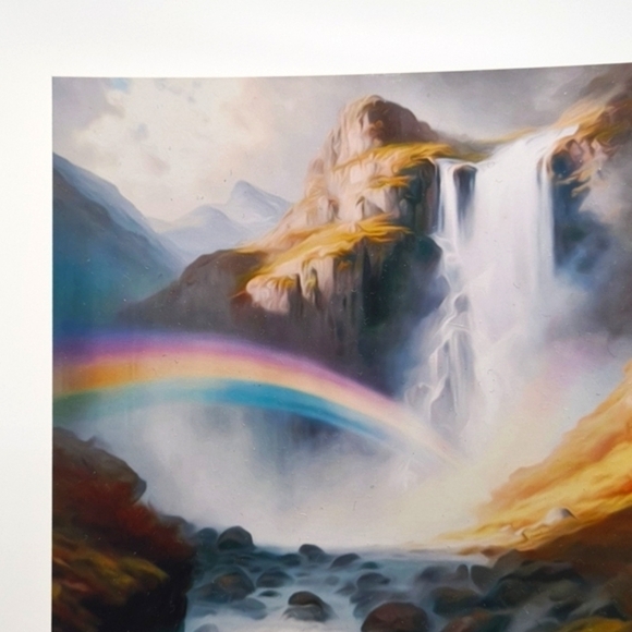 4x4 Waterfall with Rainbow Wall Art Illustration Watercolor Oil Painting Print - Picture 4 of 7